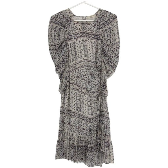 Ulla Johnson Dresses & Skirts - Ulla Johnson Aicha Silk cream Blue Multi Print Long Sleeve Ruched Dress size 4